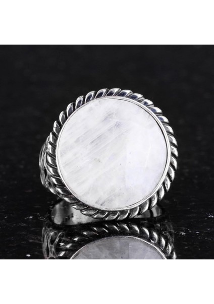Doğal Taş Yüzük - 925 Ayar Katı Gümüş Erkek Yüzük ile Ay Taşı modelleri