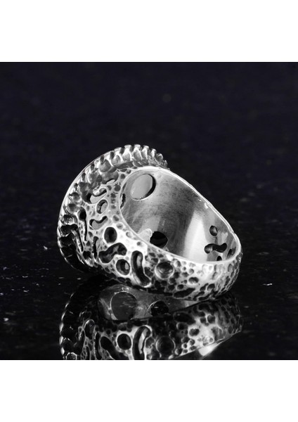 Doğal Taş Yüzük - 925 Ayar Katı Gümüş Erkek Yüzük ile Ay Taşı indirimleri