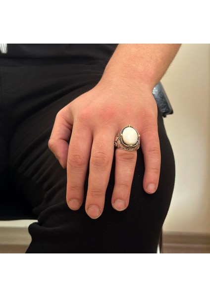 925K Gümüş El Yapımı Erkek Yüzük - Çeşitli Doğal Taşlarla (Inci) Mevcuttur modelleri