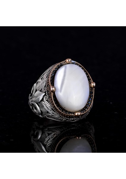 925K Gümüş El Yapımı Erkek Yüzük - Çeşitli Doğal Taşlarla (Inci) Mevcuttur fırsatları
