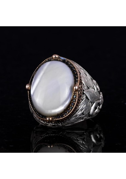925K Gümüş El Yapımı Erkek Yüzük - Çeşitli Doğal Taşlarla (Inci) Mevcuttur indirimleri