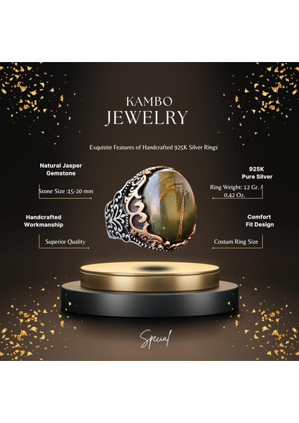El Yapımı Doğal Jasper Yüzük | 925 Ayar Gümüş Erkek Yüzük | Topraklama ve Denge Tasarımı fiyatları