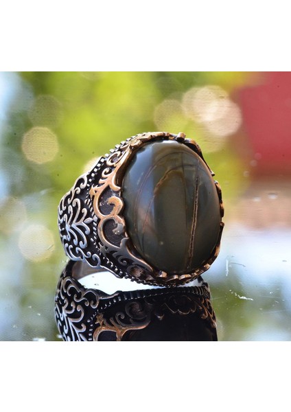 El Yapımı Doğal Jasper Yüzük | 925 Ayar Gümüş Erkek Yüzük | Topraklama ve Denge Tasarımı indirimleri