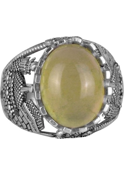 925K Katı Gümüş Erkek Yüzük, Doğal Prehnit Taşlı Yüzük, Islami Gümüş Yüzük, El Yapımı Zarafet