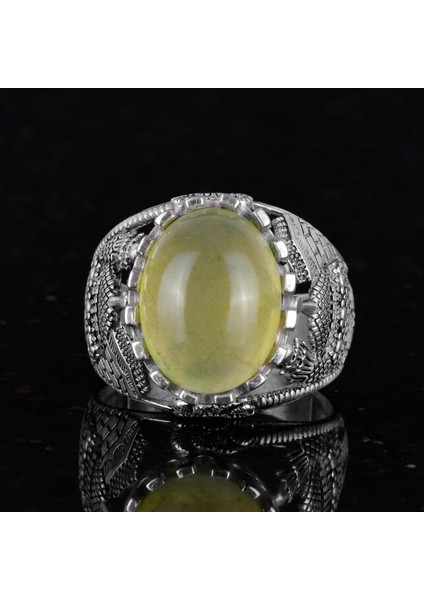 925K Katı Gümüş Erkek Yüzük, Doğal Prehnit Taşlı Yüzük, Islami Gümüş Yüzük, El Yapımı Zarafet modelleri
