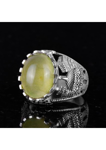 925K Katı Gümüş Erkek Yüzük, Doğal Prehnit Taşlı Yüzük, Islami Gümüş Yüzük, El Yapımı Zarafet fırsatları