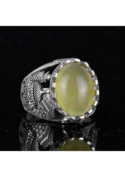 925K Katı Gümüş Erkek Yüzük, Doğal Prehnit Taşlı Yüzük, Islami Gümüş Yüzük, El Yapımı Zarafet indirimleri