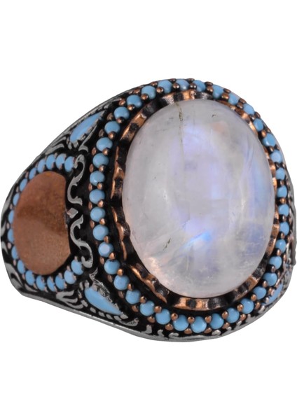 Doğal Taş Yüzük - El Yapımı 925 Ayar Gümüş Yüzük (Ay Taşı)