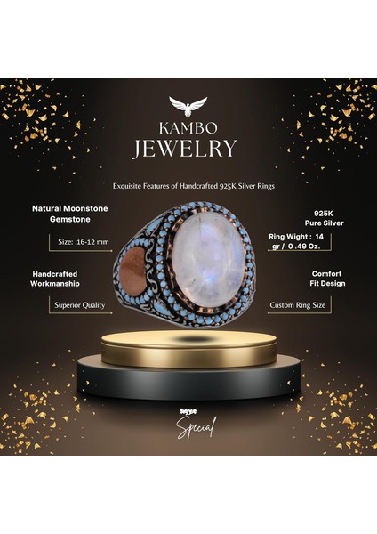 Doğal Taş Yüzük - El Yapımı 925 Ayar Gümüş Yüzük (Ay Taşı) fiyatları