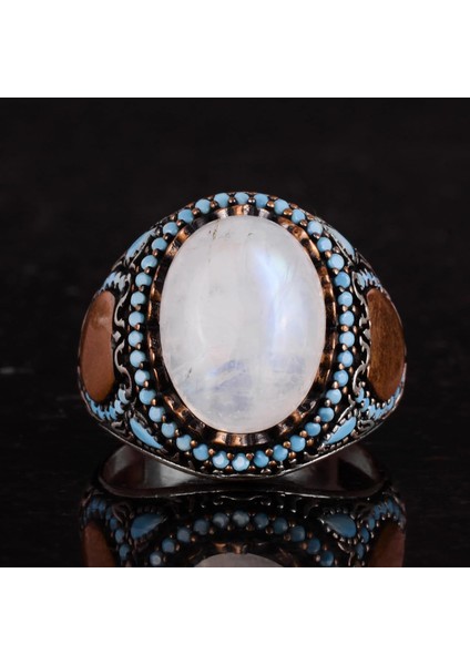 Doğal Taş Yüzük - El Yapımı 925 Ayar Gümüş Yüzük (Ay Taşı) fırsatları