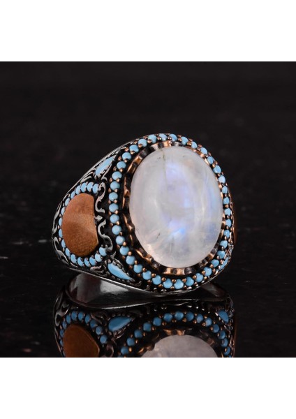 Doğal Taş Yüzük - El Yapımı 925 Ayar Gümüş Yüzük (Ay Taşı) indirimleri