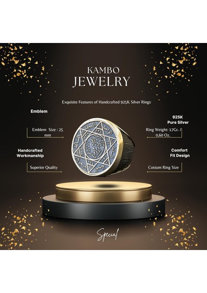 Yuvarlak Davut Yıldızı Yüzüğü, Süleyman Yüzüğü, 925 Ayar Gümüş Erkek Büyük Yüzük fiyatları
