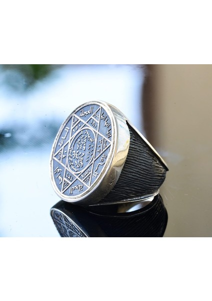 Yuvarlak Davut Yıldızı Yüzüğü, Süleyman Yüzüğü, 925 Ayar Gümüş Erkek Büyük Yüzük fırsatları