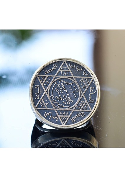 Yuvarlak Davut Yıldızı Yüzüğü, Süleyman Yüzüğü, 925 Ayar Gümüş Erkek Büyük Yüzük indirimleri