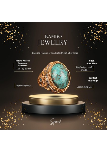 Doğal Arizona Turkuaz Taş Yüzük, 925 Ayar Gümüş Yüzük Erkekler Için fiyatları