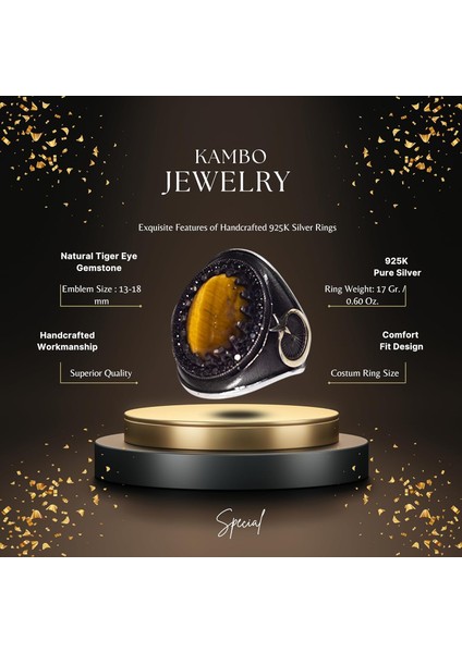 El Yapımı Sterlin Gümüş Erkek Yüzük | Doğal Kaplan Göz Taşı | Güç ve Koruma Tasarımı fiyatları