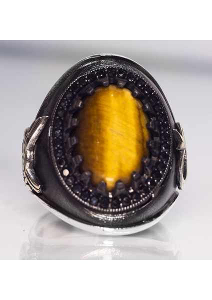 El Yapımı Sterlin Gümüş Erkek Yüzük | Doğal Kaplan Göz Taşı | Güç ve Koruma Tasarımı modelleri