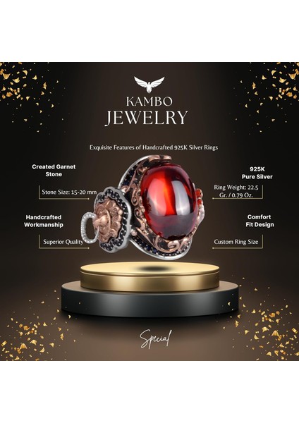 Aslan Sembol Yüzük, Cabochon Yapay Granat Taşı Yüzük, 925 Ayar Gümüş Yüzük, Tasarım Gümüş Erkek Yüzüğü fiyatları