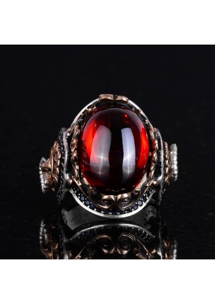 Aslan Sembol Yüzük, Cabochon Yapay Granat Taşı Yüzük, 925 Ayar Gümüş Yüzük, Tasarım Gümüş Erkek Yüzüğü fırsatları