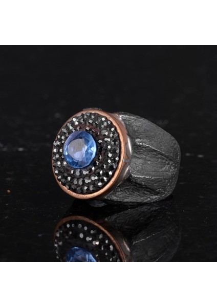 Doğal Mavi Topaz Taş Yüzük - Sultan Yüzüğü - 925 Ayar Gümüş Yüzük indirimleri