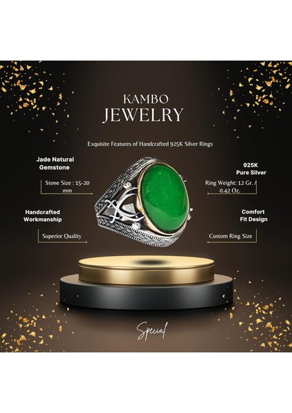 Doğal Taş Yüzük - Gümüş Erkek El Yapımı Kılıç Yüzük (Jade) fiyatları