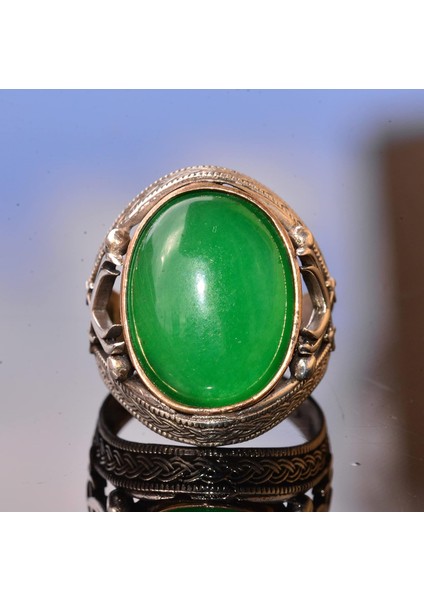 Doğal Taş Yüzük - Gümüş Erkek El Yapımı Kılıç Yüzük (Jade) fırsatları