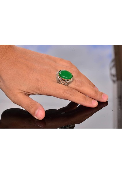 Doğal Taş Yüzük - Gümüş Erkek El Yapımı Kılıç Yüzük (Jade) indirimleri