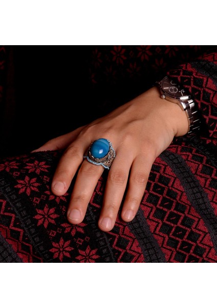 925 Ayar Gümüş Erkek Yüzük, Doğal Mavi Akik Taşı, Sultan Yüzüğü modelleri