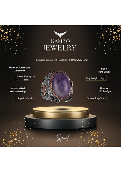 Doğal Ametist Taşlı Yüzük, Erkek Yüzüğü, 925K Katı Gümüş Erkek Yüzüğü fiyatları