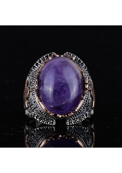 Doğal Ametist Taşlı Yüzük, Erkek Yüzüğü, 925K Katı Gümüş Erkek Yüzüğü modelleri