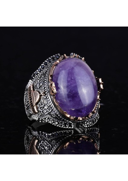 Doğal Ametist Taşlı Yüzük, Erkek Yüzüğü, 925K Katı Gümüş Erkek Yüzüğü indirimleri