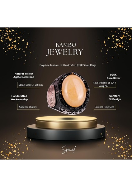 David Yıldızı Yüzüğü, Doğal Sarı Akik Taş Yüzüğü - Gümüş Erkek Yüzüğü, 925 Ayar Gümüş Yüzük Tasarımı fiyatları