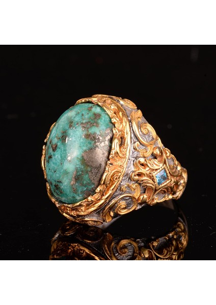 Doğal Arizona Turkuaz Taş Yüzük, 925 Ayar Gümüş Yüzük Erkekler Için indirimleri