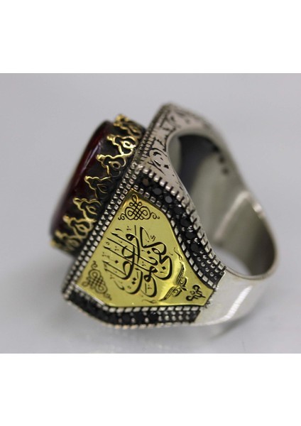 Erkek Sterling Gümüş Yüzük, Cami Işlemeli Yüzük, Amber Taşlı, Islami Yüzük modelleri