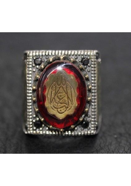 Erkek Sterling Gümüş Yüzük, Cami Işlemeli Yüzük, Amber Taşlı, Islami Yüzük indirimleri