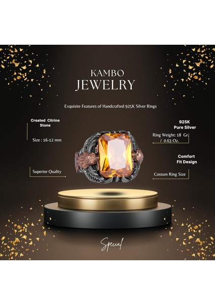 Erkekler Için Kartal Sembolü Yaratılmış Taş Yüzük, El Yapımı 925 Ayar Gümüş Yüzük - Koruma Sembolü (Yaratılmış Sitrin) fiyatları