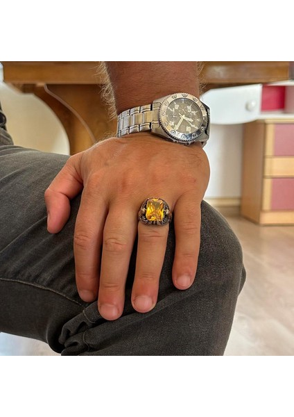 Erkekler Için Kartal Sembolü Yaratılmış Taş Yüzük, El Yapımı 925 Ayar Gümüş Yüzük - Koruma Sembolü (Yaratılmış Sitrin) modelleri