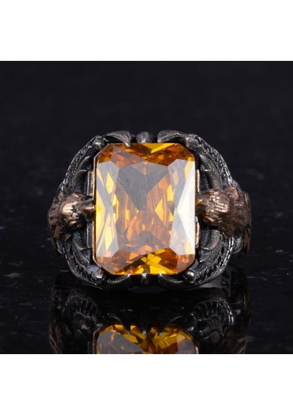 Erkekler Için Kartal Sembolü Yaratılmış Taş Yüzük, El Yapımı 925 Ayar Gümüş Yüzük - Koruma Sembolü (Yaratılmış Sitrin) fırsatları