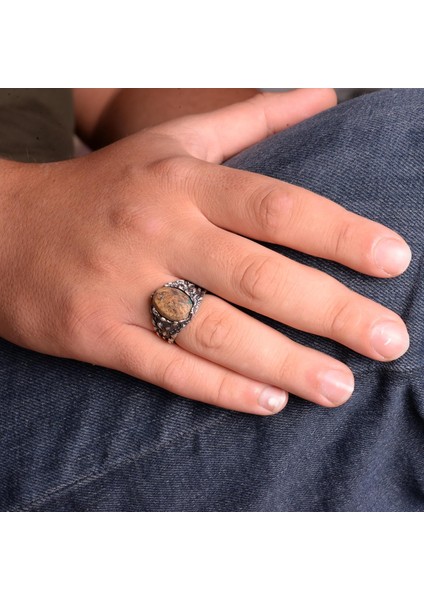 Doğal Arizona Turkuaz Taş Yüzük, Erkekler Için Hediye, 925 Ayar Gümüş Yüzük, Minimalist Yüzük (Stil-14) modelleri