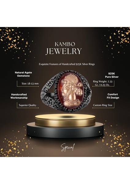 Doğal Akik Taşı Yüzük - 925 Ayar Gümüş Erkek Yüzük - Yerli Kabile Figürlü - Özel Gravürlü Yüzük fiyatları