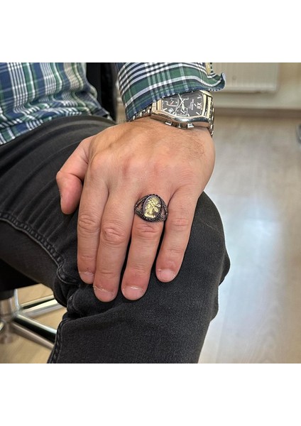 Doğal Akik Taşı Yüzük - 925 Ayar Gümüş Erkek Yüzük - Yerli Kabile Figürlü - Özel Gravürlü Yüzük modelleri