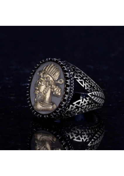 Doğal Akik Taşı Yüzük - 925 Ayar Gümüş Erkek Yüzük - Yerli Kabile Figürlü - Özel Gravürlü Yüzük indirimleri