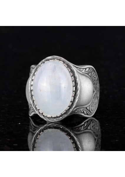 Erkekler Için Doğal Taş Yüzük, 925 Ayar Gümüş Yüzük, Cabochon Akuamarin Yüzük