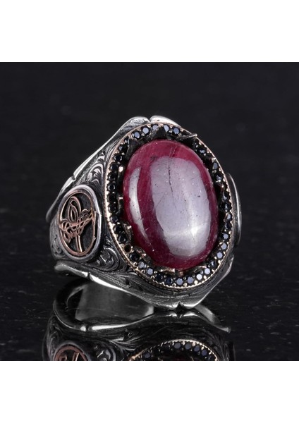 925 Ayar Katı Gümüş Erkek Yüzük - Doğal Taşlarla El Yapımı Şıklık (Cabochon Yakut Taşı) fiyatları