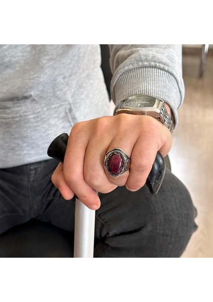 925 Ayar Katı Gümüş Erkek Yüzük - Doğal Taşlarla El Yapımı Şıklık (Cabochon Yakut Taşı) modelleri