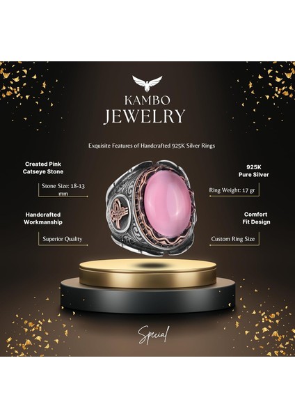 Pembe Kedi Gözlü Taş Yüzük, Osmanlı Tuğrası Gümüş Yüzük, 925 Ayar Sterlin Gümüş Taş Yüzükler - Çeşitli & Farklı Koleksiyon fiyatları