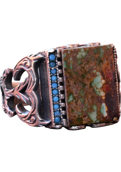 Doğal Arizona Turkuaz Taş Yüzük - Gümüş Yüzük - Özel Gümüş Yüzük (Stil-1)