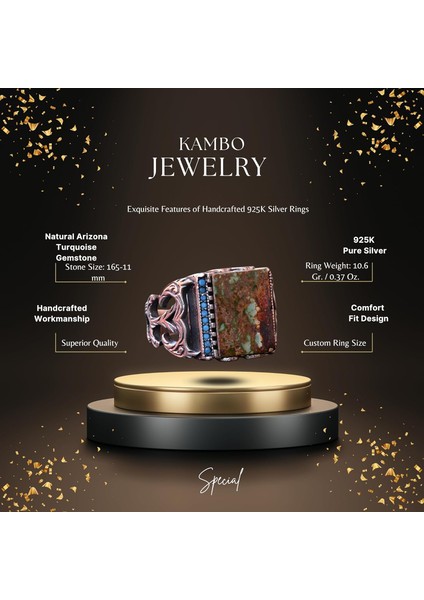 Doğal Arizona Turkuaz Taş Yüzük - Gümüş Yüzük - Özel Gümüş Yüzük (Stil-1) fiyatları