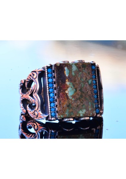 Doğal Arizona Turkuaz Taş Yüzük - Gümüş Yüzük - Özel Gümüş Yüzük (Stil-1) modelleri