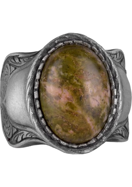 Doğal Taş Yüzük, 925 Ayar Sterling Gümüş Yüzük, Unakite